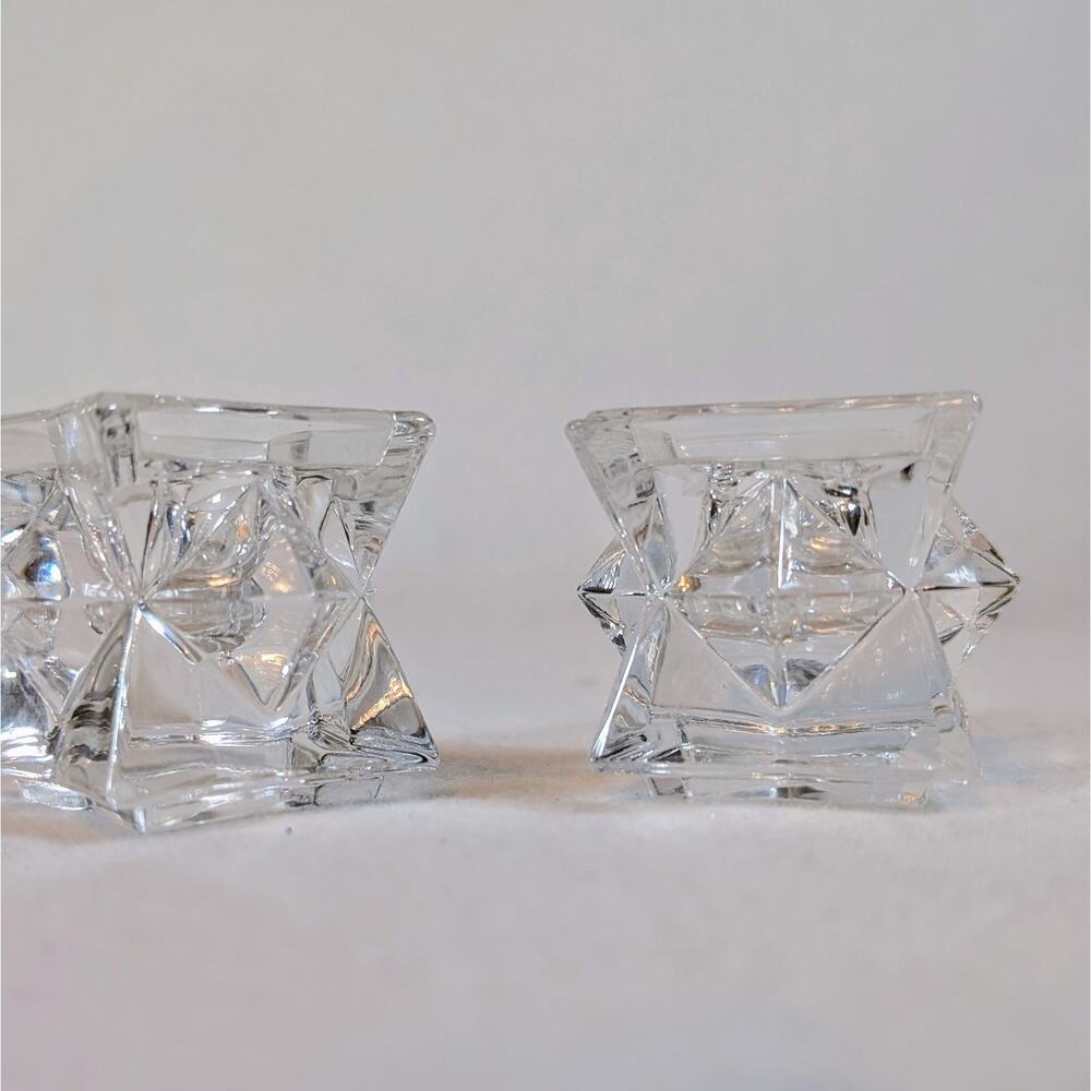 Vintage Crystal Glass Starburst Candle Holders Set Of 2